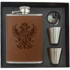 Set Flasque Inox-cuir BARBARIC 40124GR4214 225 Ml + Verres à Shot