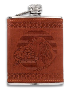 Flasque à Alcool Acier Inox Et Cuir 6 Oz 170 Ml Décor Chien