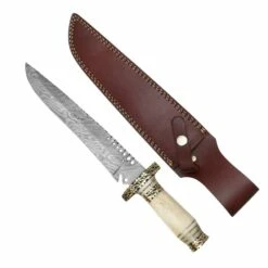 Couteau De Chasse Lame Damas 25 Cm Manche Os