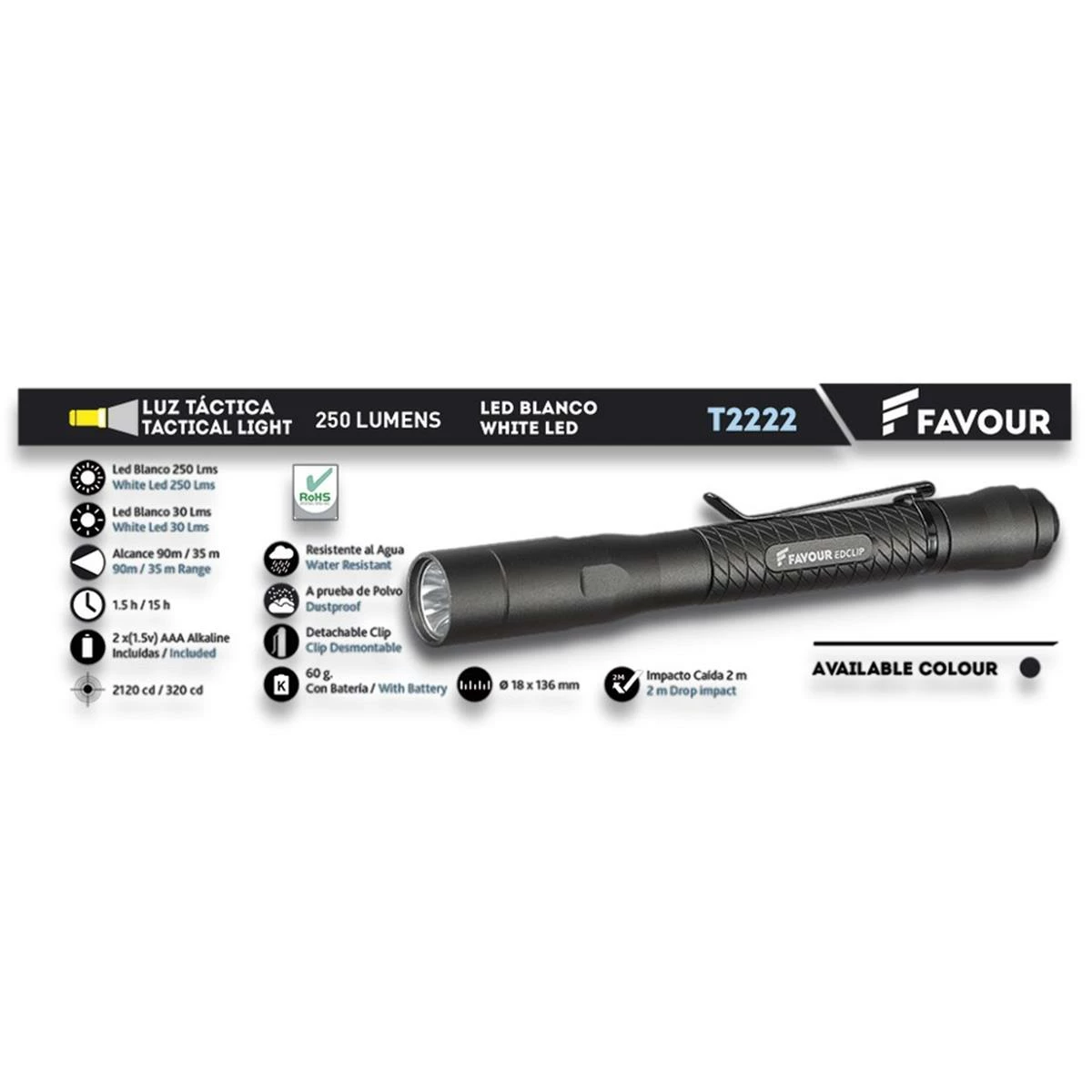 Lampe Torche Tactique FAVOUR T2222 250 Lumens Longue Portée 90 M 3 Lampe Torche Tactique FAVOUR T2222 250 Lumens Longue Portée 90 M