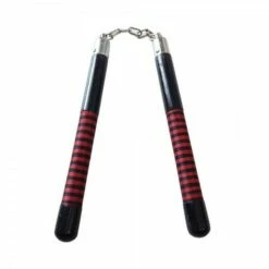Nunchaku En Bois Noir Et Rouge